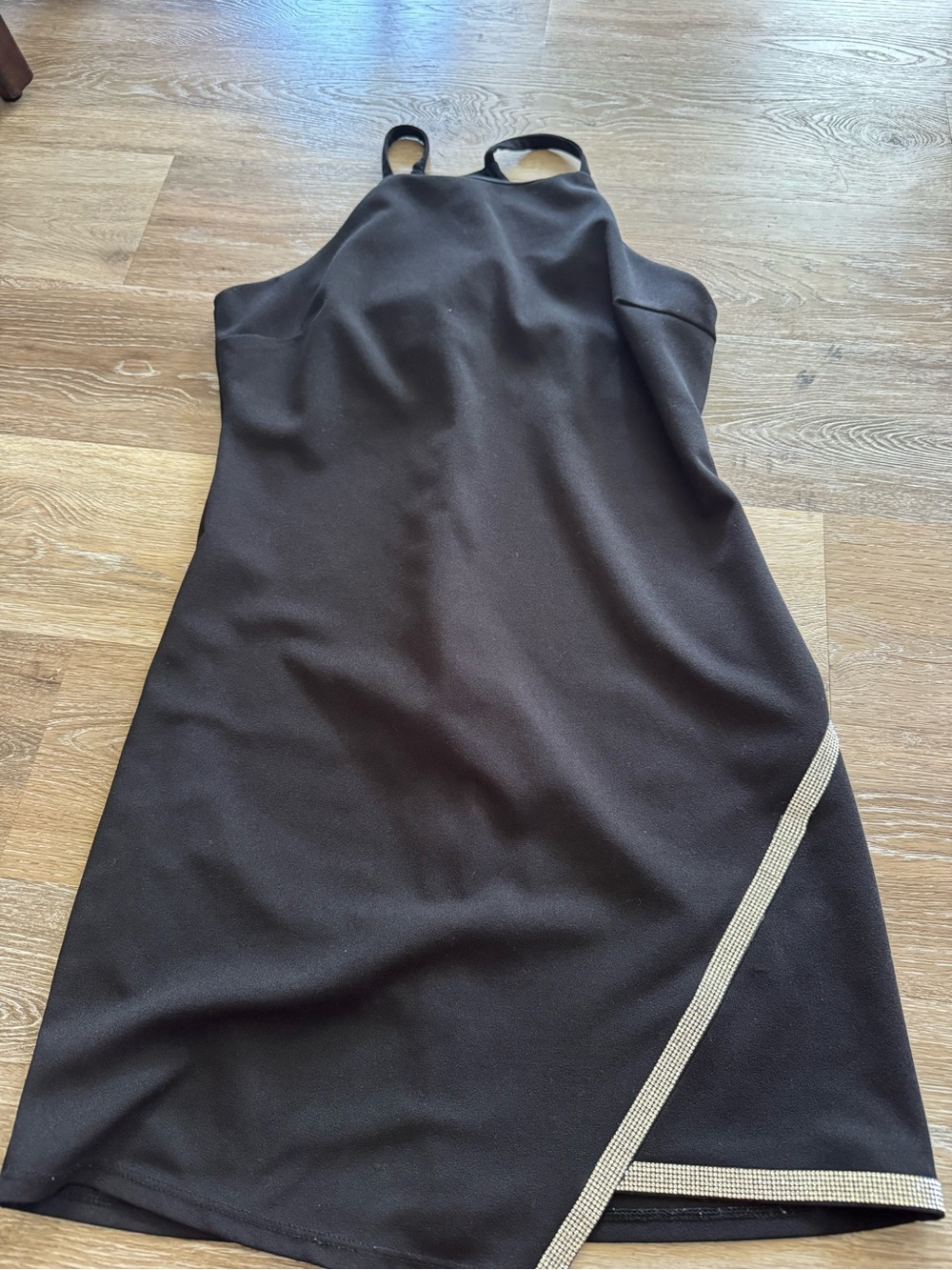 Planet Gold Black Mini Dress with Rhinestone Trim